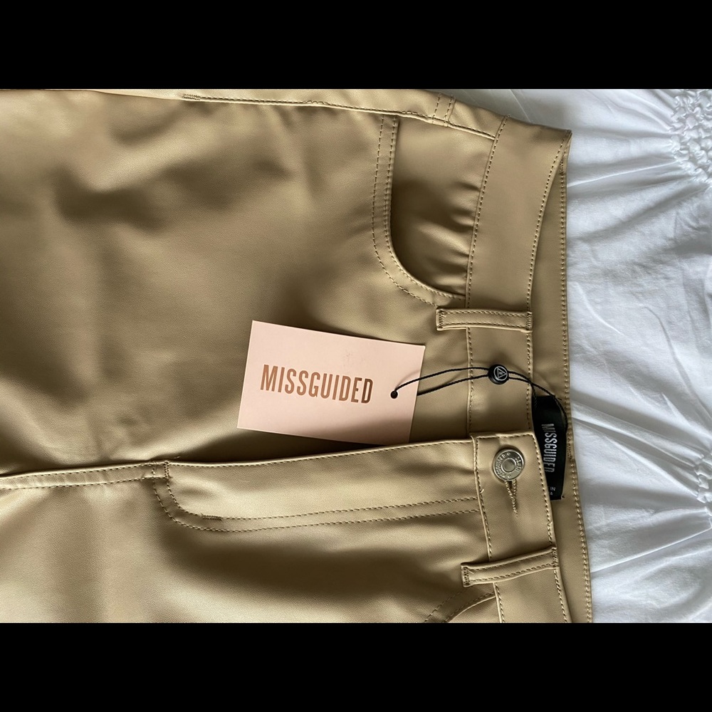 Beige faux leather skinny pant